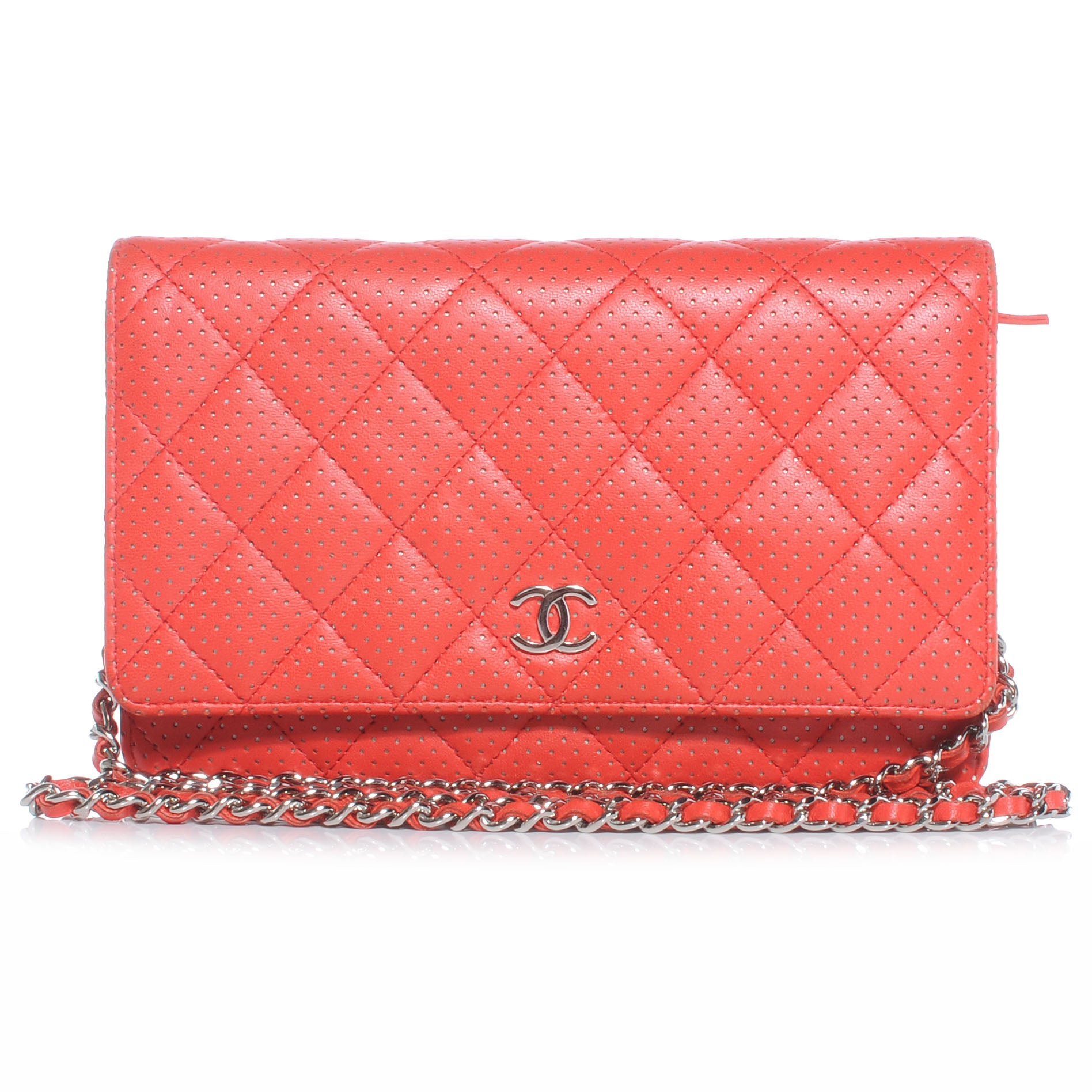 Chanel Lambskin Perforated Wallet on Chain WOC Red 1 of 8
