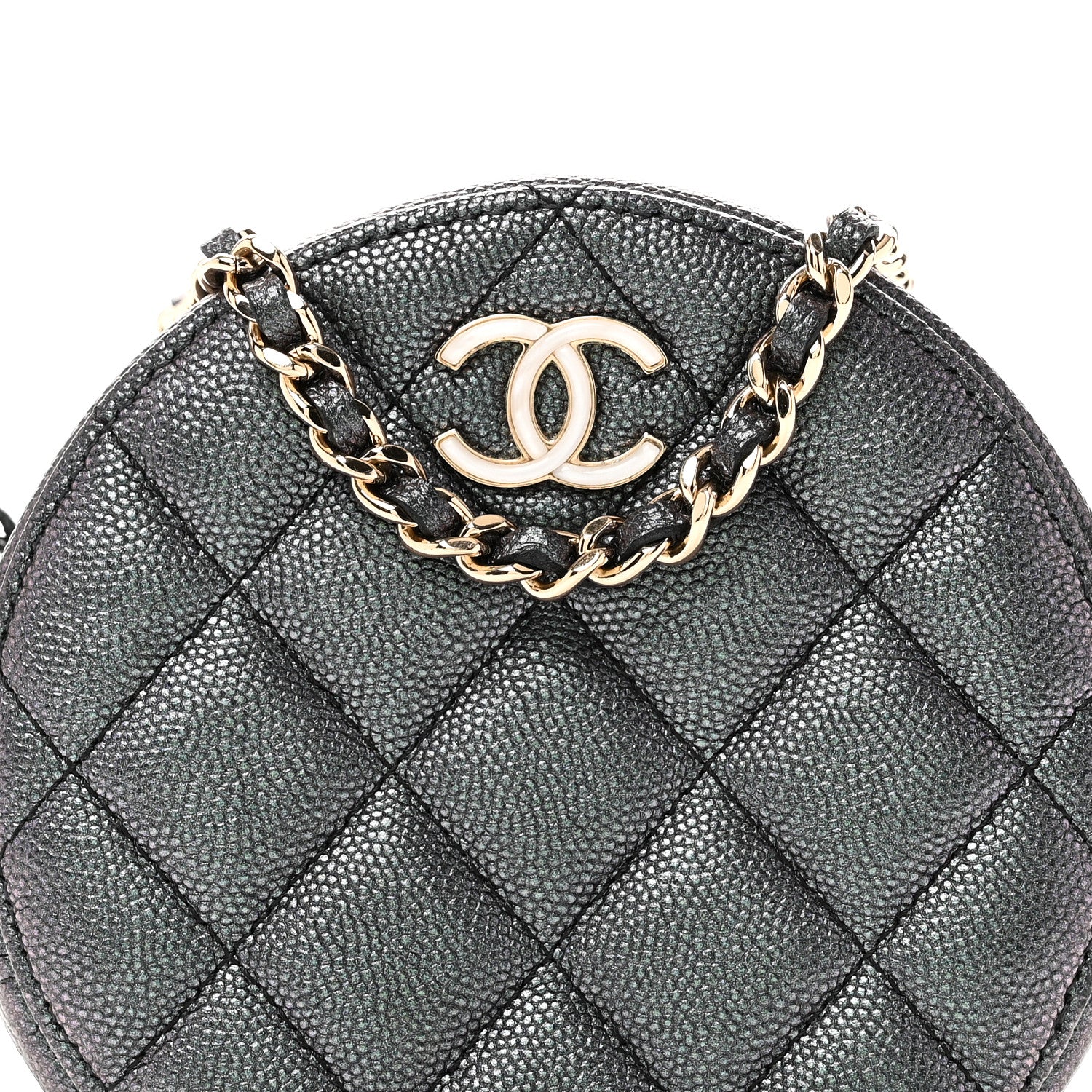 Chanel Iridescent Caviar Quilted Round Clutch With Chain Black 8 of 10