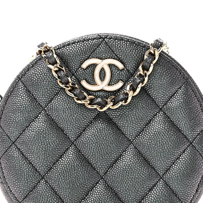 Chanel Iridescent Caviar Quilted Round Clutch With Chain Black 8 of 10