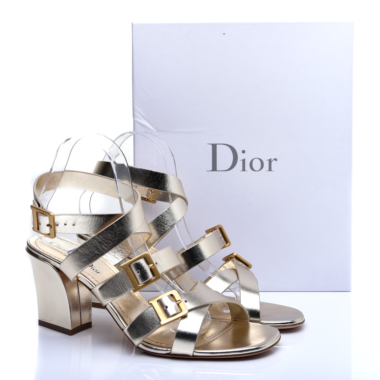 Laminated Calfskin Double D 70mm Sandals 40 Pale Gold
