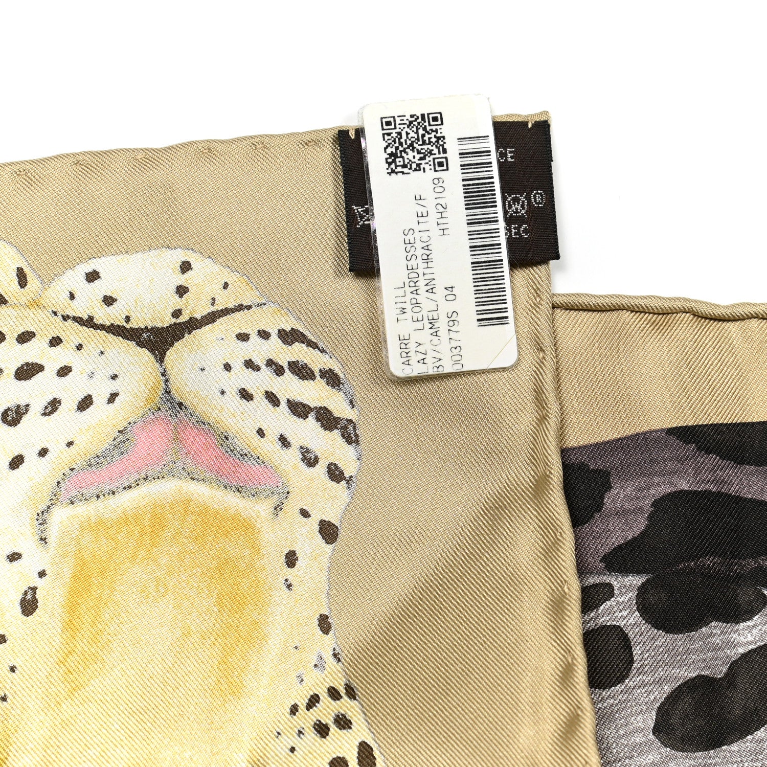 Hermes Silk Twill Lazy Leopardesses Scarf 90 Camel Anthracite 3 of 7
