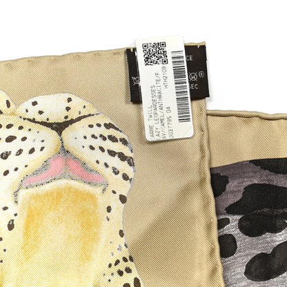 Hermes Silk Twill Lazy Leopardesses Scarf 90 Camel Anthracite 3 of 7