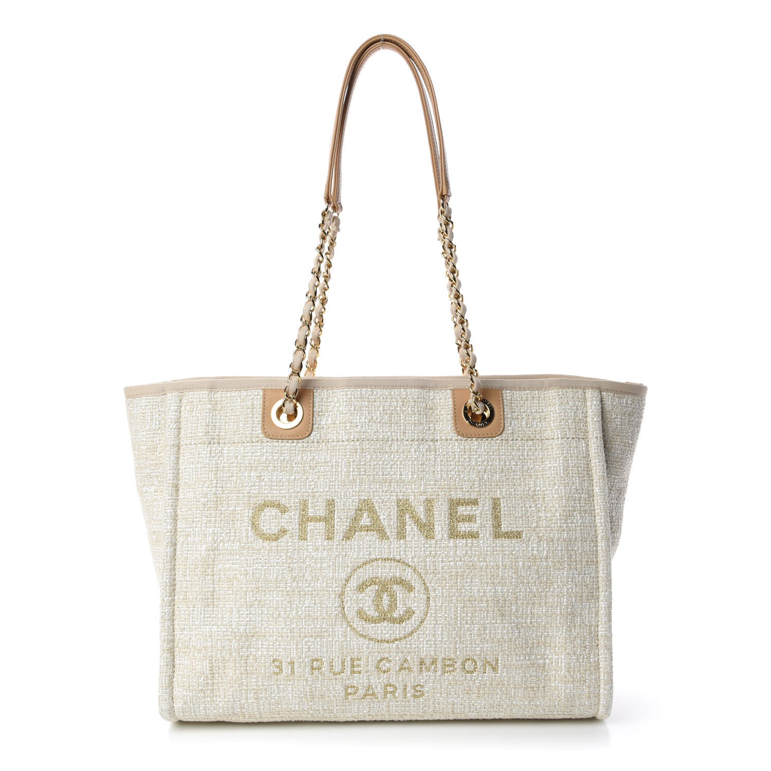Chanel Canvas Small Deauville Tote Light Beige 1 of 9
