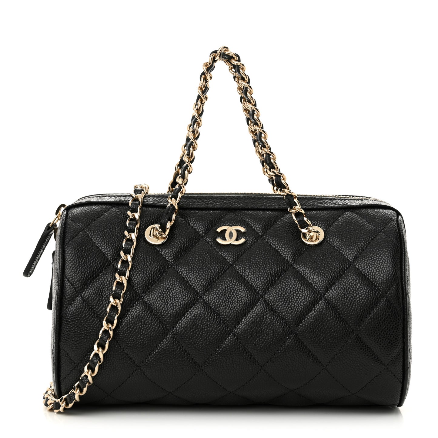 Caviar Quilted Barrel Clutch With Chain Black