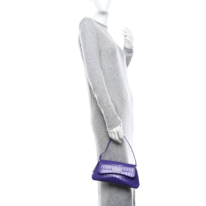Balenciaga Shiny Super Supple Calfskin Crocodile Embossed Small XX Flap Stretch Bag Purple 2 of 10