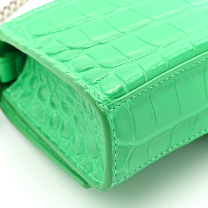 Balenciaga Shiny Calfskin Tonal B Crocodile Embossed Hourglass Chain Bag Vivid Green 13 of 14