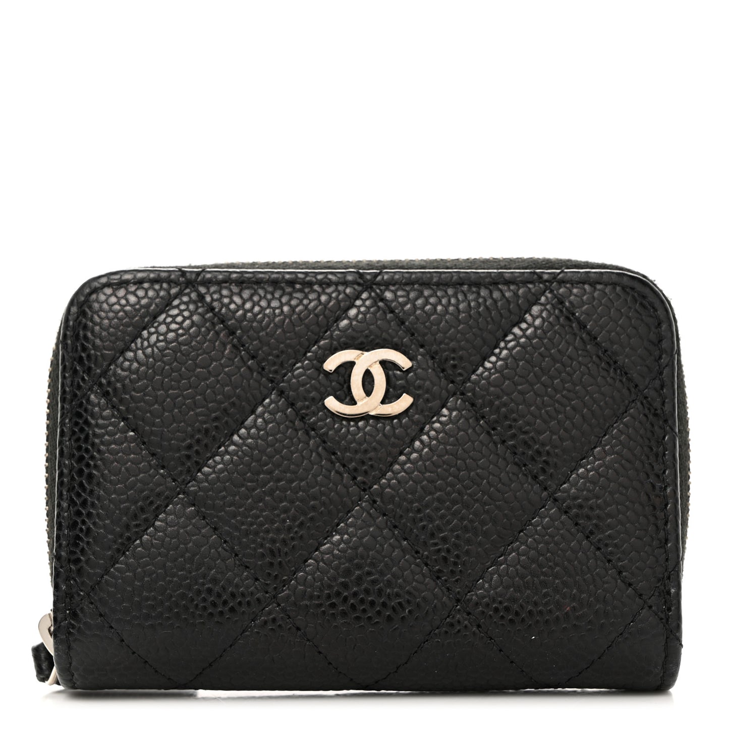 Caviar Quilted Zip Coin Purse Black