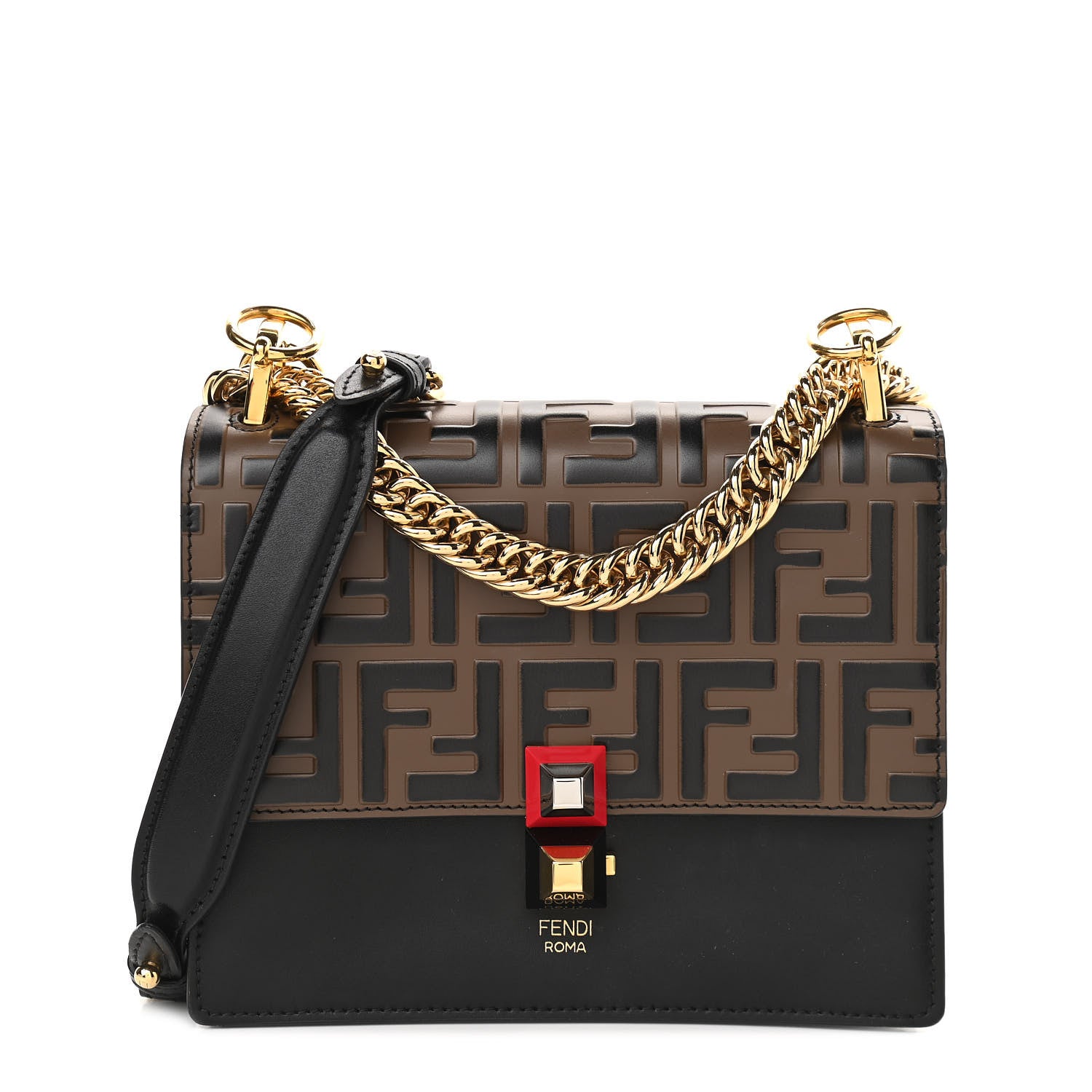 Fendi Vitello Liberty Bi-Color FF 1974 Embossed Small Kan I Shoulder Bag Black Maya 1 of 9