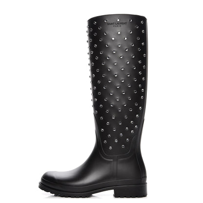 Saint Laurent Rubber Crystal Rain Boots 37 Nero Black 1 of 9