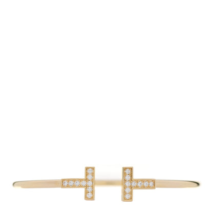 Tiffany 18K Yellow Gold Diamond T Wire Bracelet 1 of 4