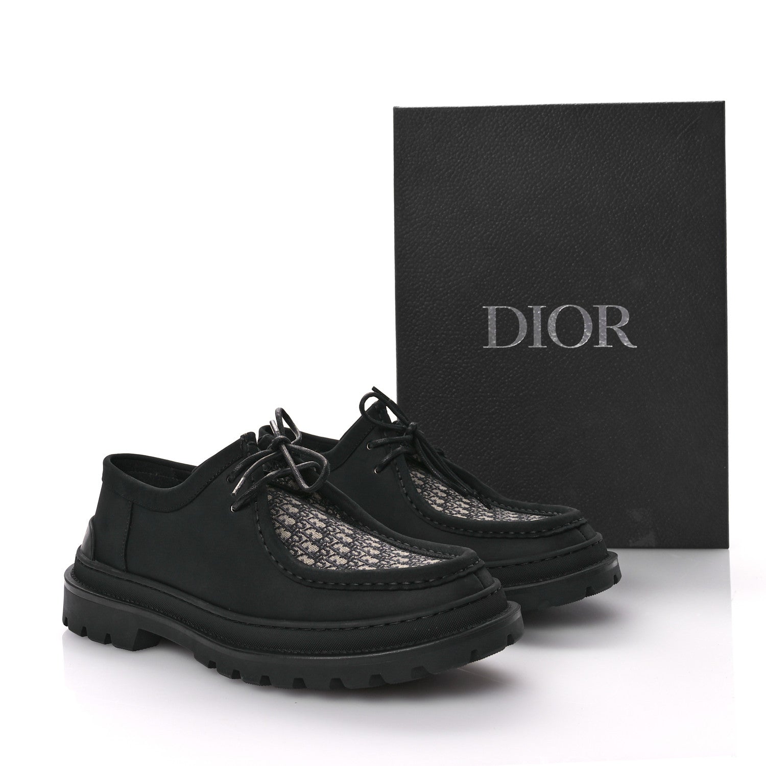 Christian Dior Nubuck Calfskin Oblique Explorer Boat Shoe 43 Black Beige 9 of 9