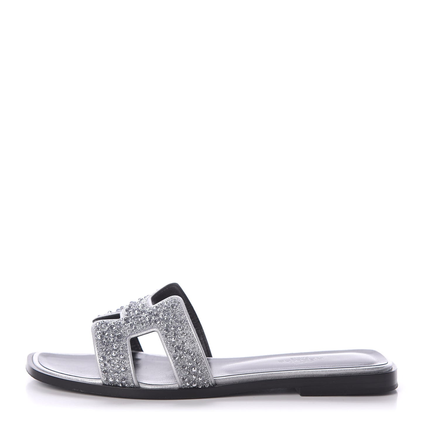 Suede Goatskin Crystal Oran Sandals 36.5 Gris Argente