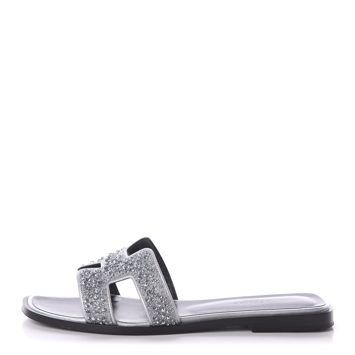 Hermes Suede Goatskin Crystal Oran Sandals 36.5 Gris Argente 1 of 7