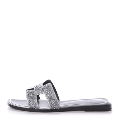 Hermes Suede Goatskin Crystal Oran Sandals 36.5 Gris Argente 1 of 7