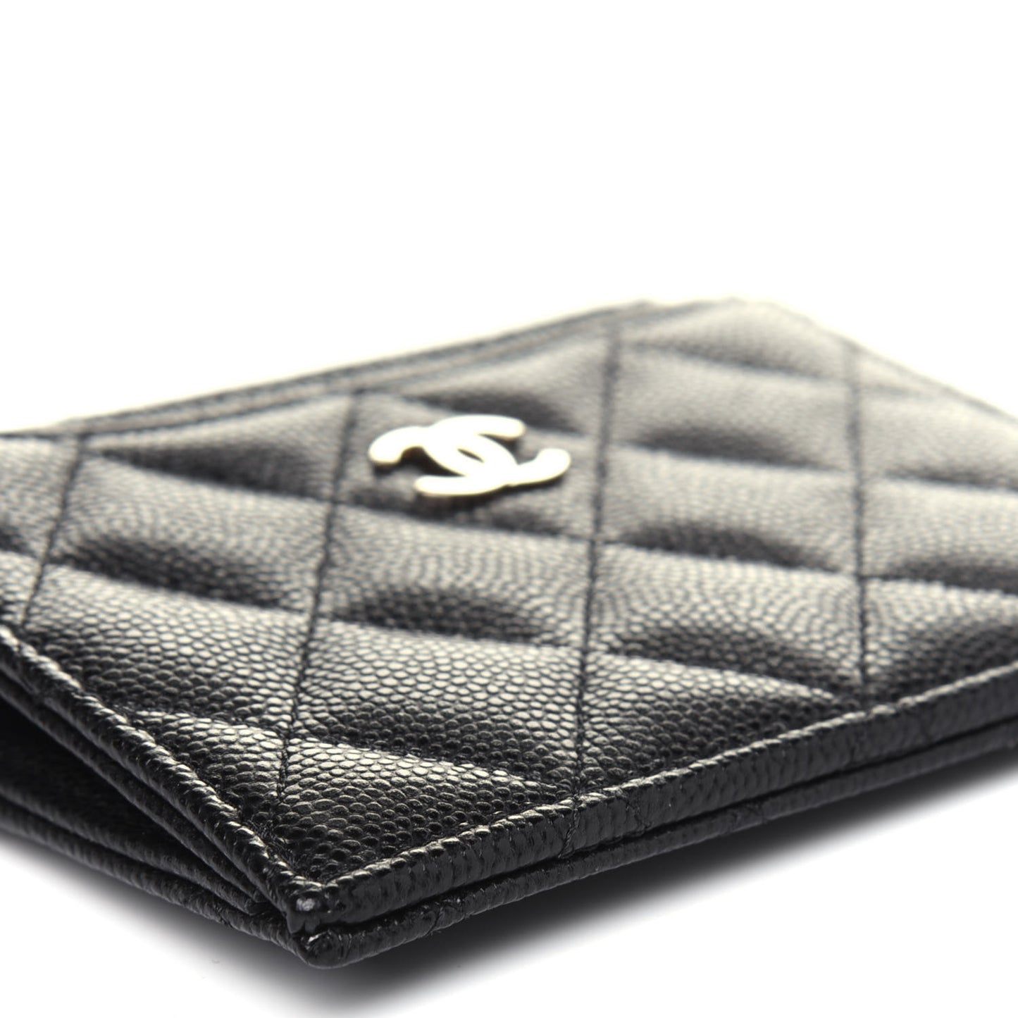 Caviar Quilted CC Zip Card Holder Black