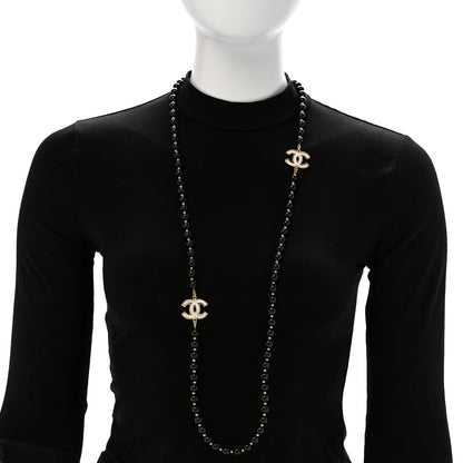 Chanel Marble Beaded CC Long Necklace Black Gold White 2 of 6