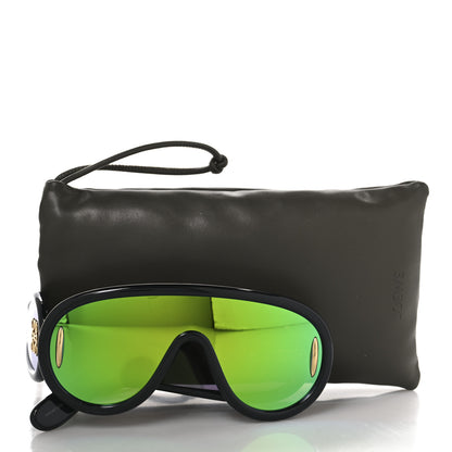 Loewe Acetate Mirrored Anagram Wave Mask Sunglasses LW40108I Black Green 7 of 7