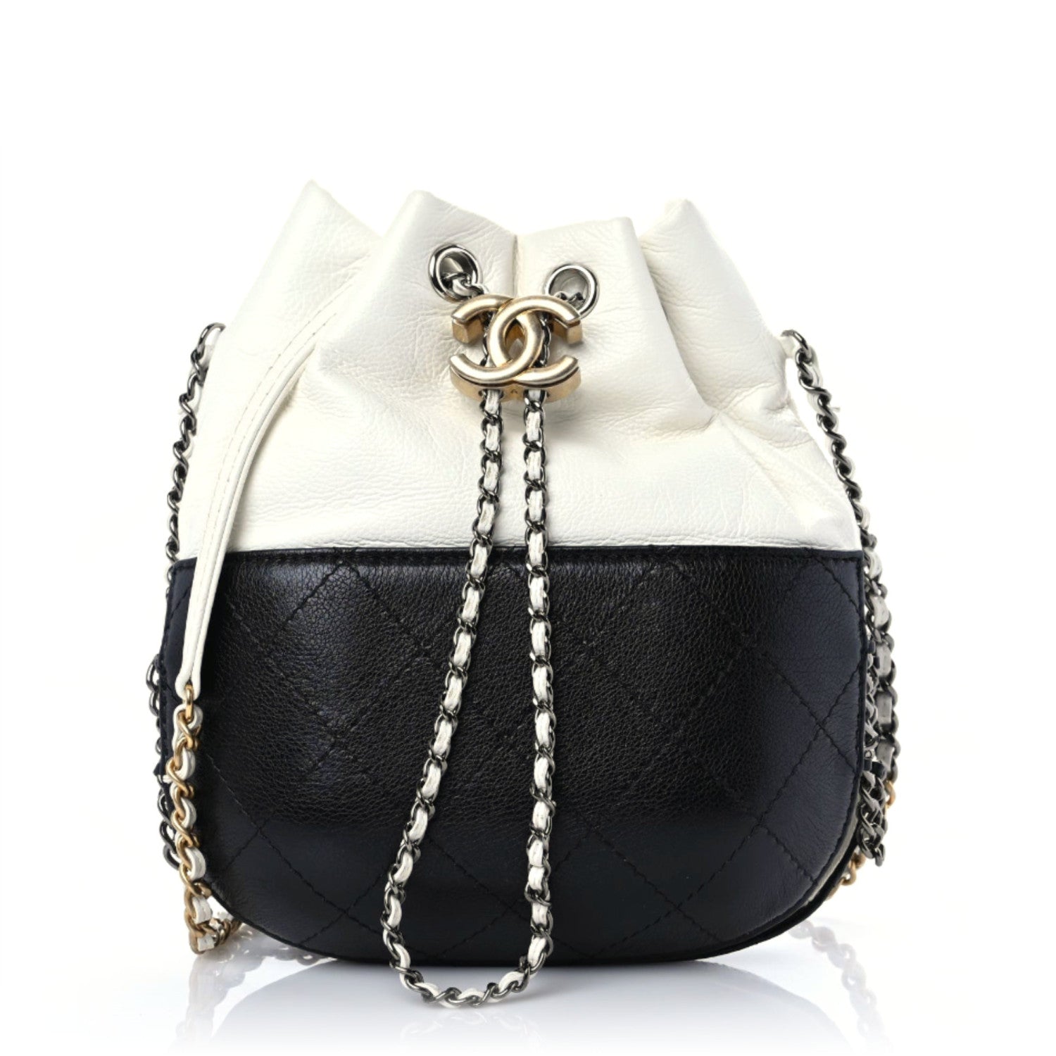 Chanel Aged Calfskin Quilted Small Gabrielle Bucket White Black 1 of 10