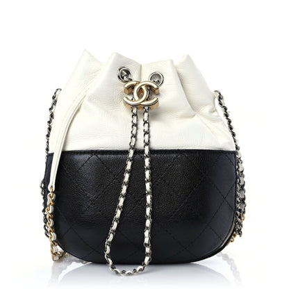 Chanel Aged Calfskin Quilted Small Gabrielle Bucket White Black 1 of 10