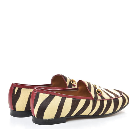 Gucci Calf Hair Tiger Print Womens Jordaan Loafers 39.5 Natural Black Romantic Cherry 4 of 8