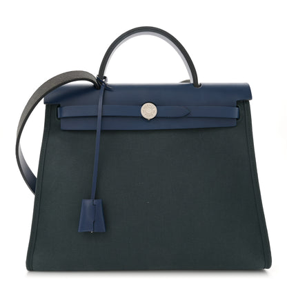 Hermes Vache Hunter Toile Officier Herbag Zip 31 PM Vert Bosphore Bleu Saphir 1 of 13