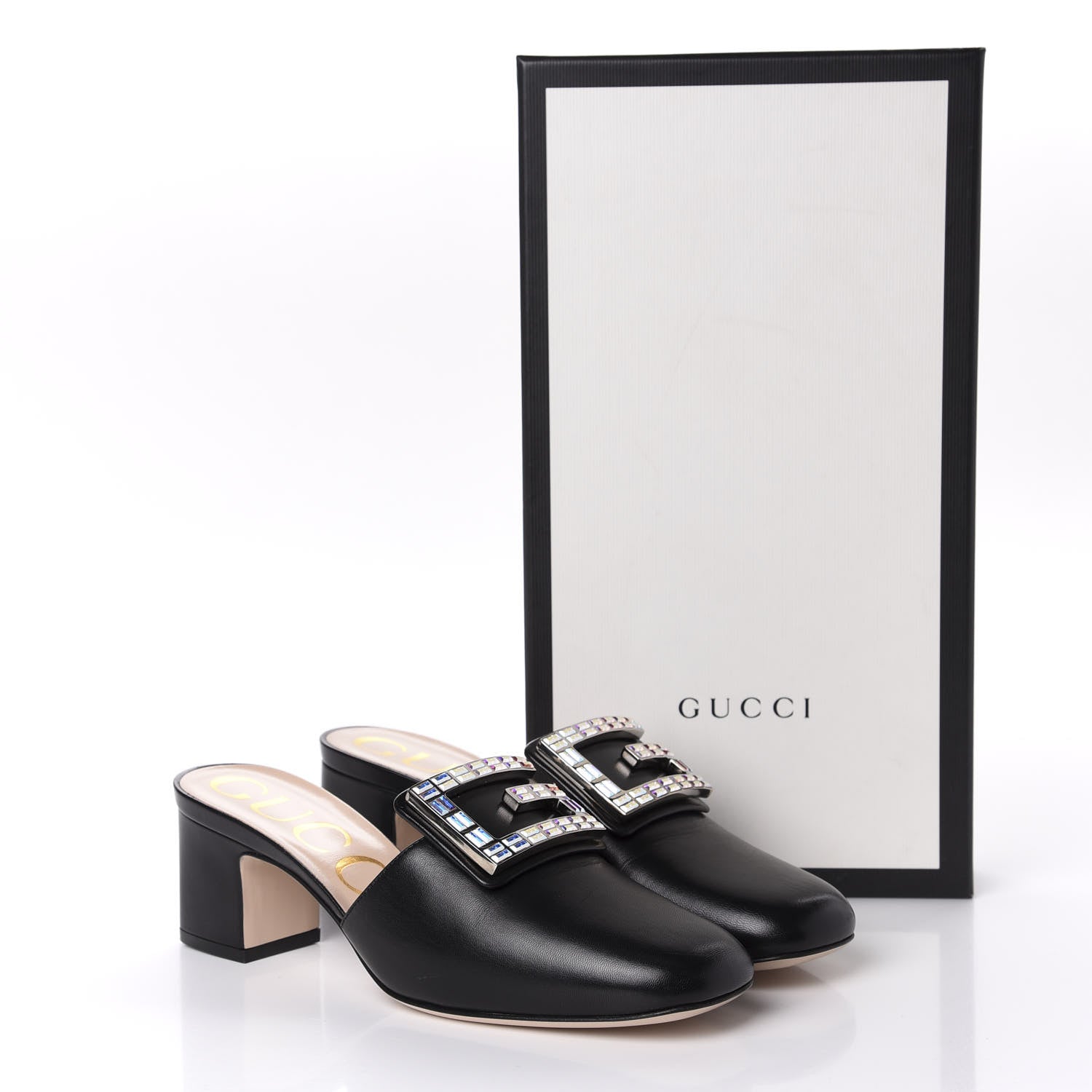 Gucci Malaga Kid Crystal Square G Madelyn Mules 36.5 Black 10 of 10