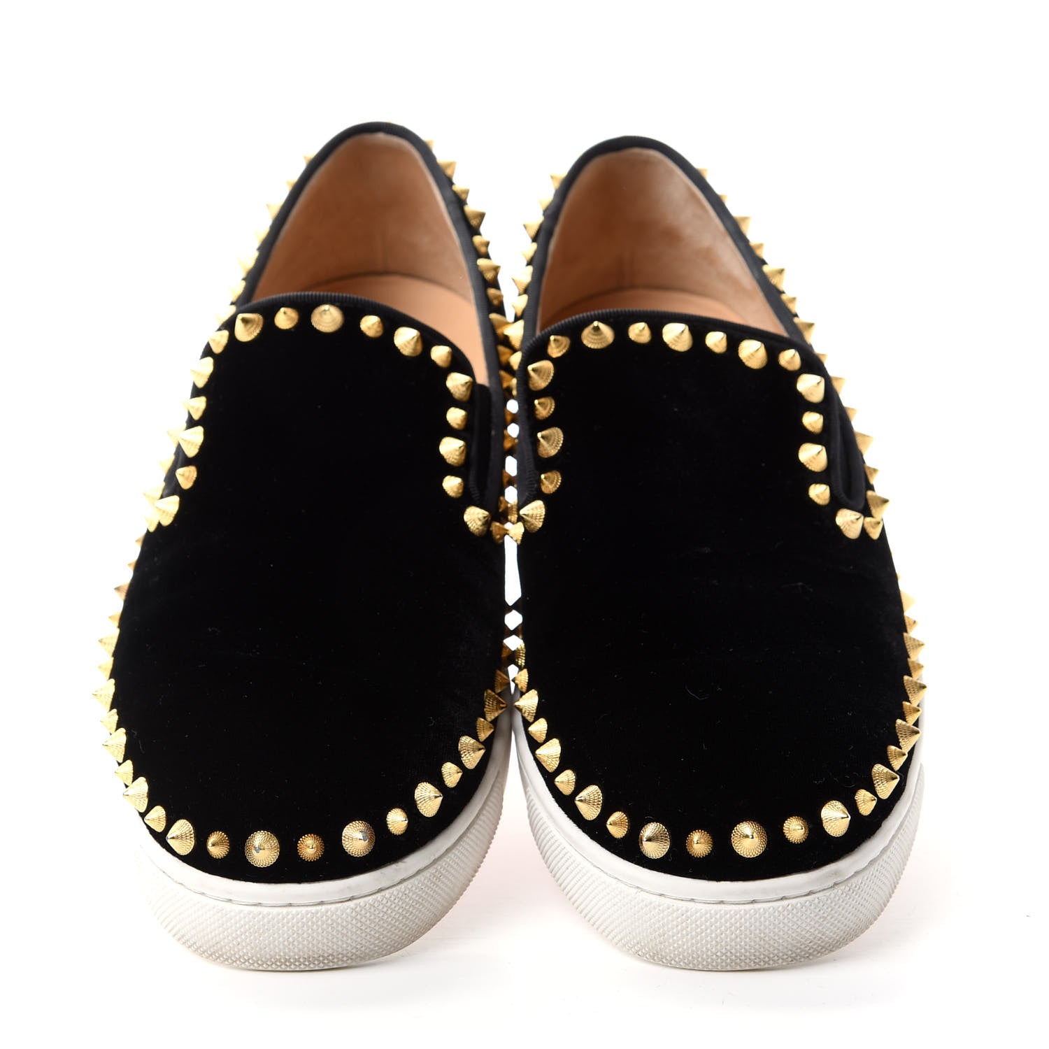 Christian Louboutin Velvet Womens Spikes Pik Boat Sneakers 38 Black 5 of 10