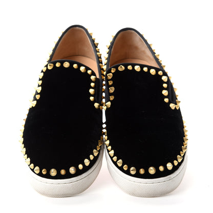 Christian Louboutin Velvet Womens Spikes Pik Boat Sneakers 38 Black 5 of 10