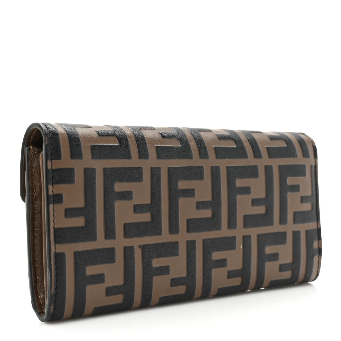 Vitello Soft F is Fendi Bi-Color FF 1974 Embossed Continental Envelope Wallet Maya Black