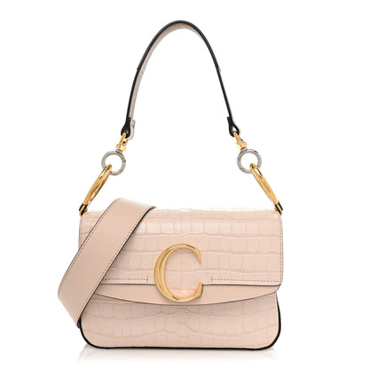 Chloe Calfskin Crocodile Embossed Small C Double Carry Cement Pink 1 of 13