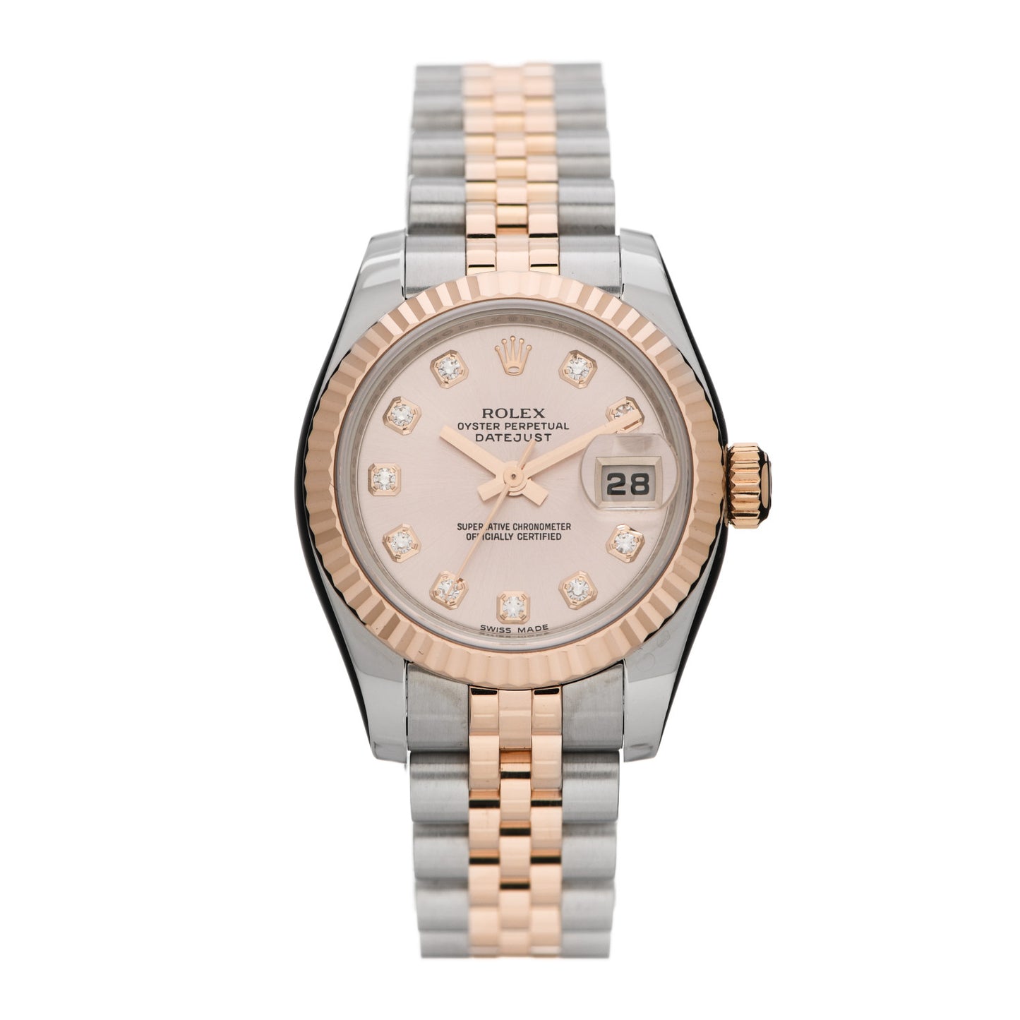 Stainless Steel 18K Everose Gold Diamond 26mm Oyster Perpetual Datejust Watch Pink 179171