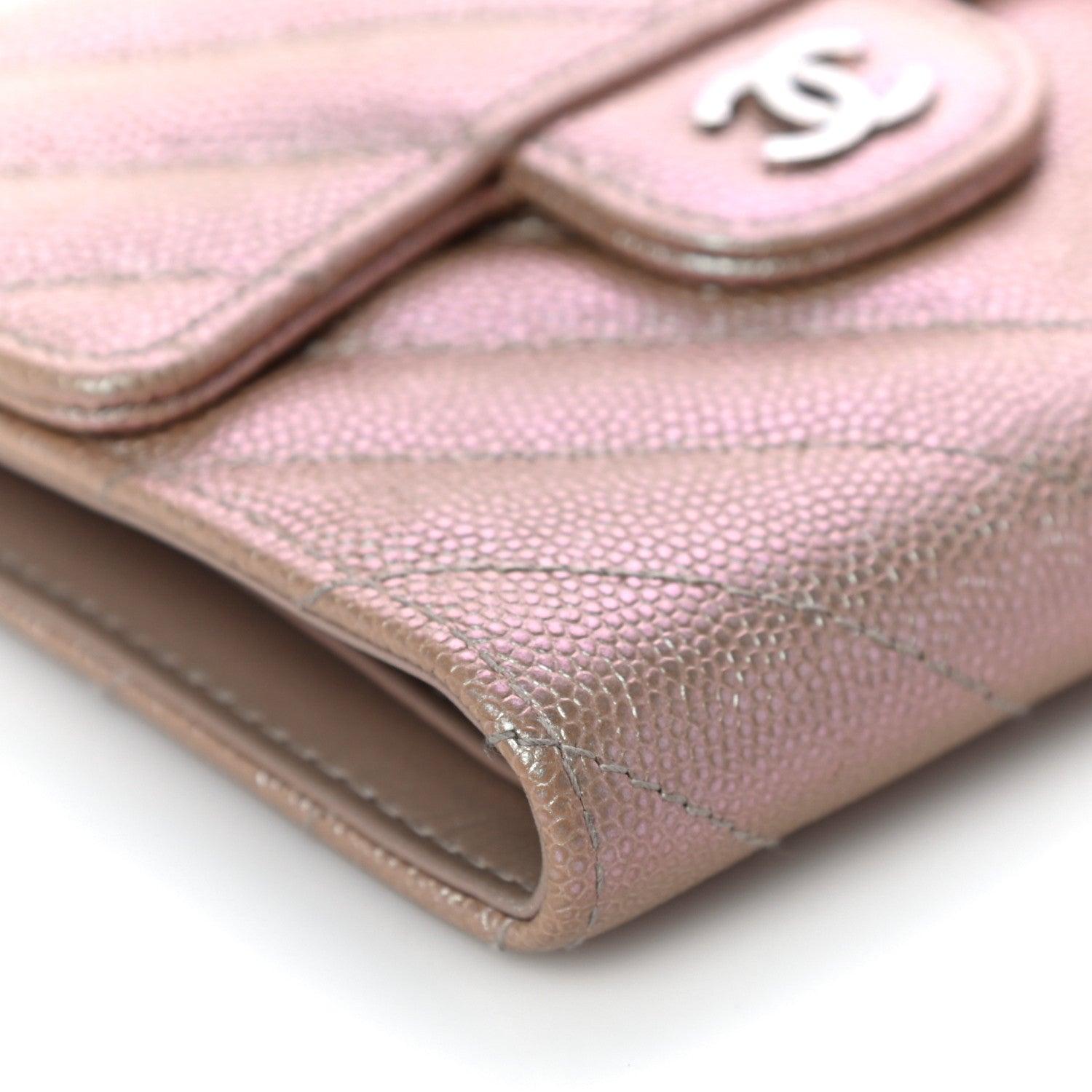 Chanel Metallic Caviar Chevron Quilted Compact Flap Wallet Light Gold 10 of 11