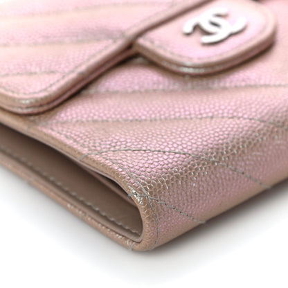 Chanel Metallic Caviar Chevron Quilted Compact Flap Wallet Light Gold 10 of 11