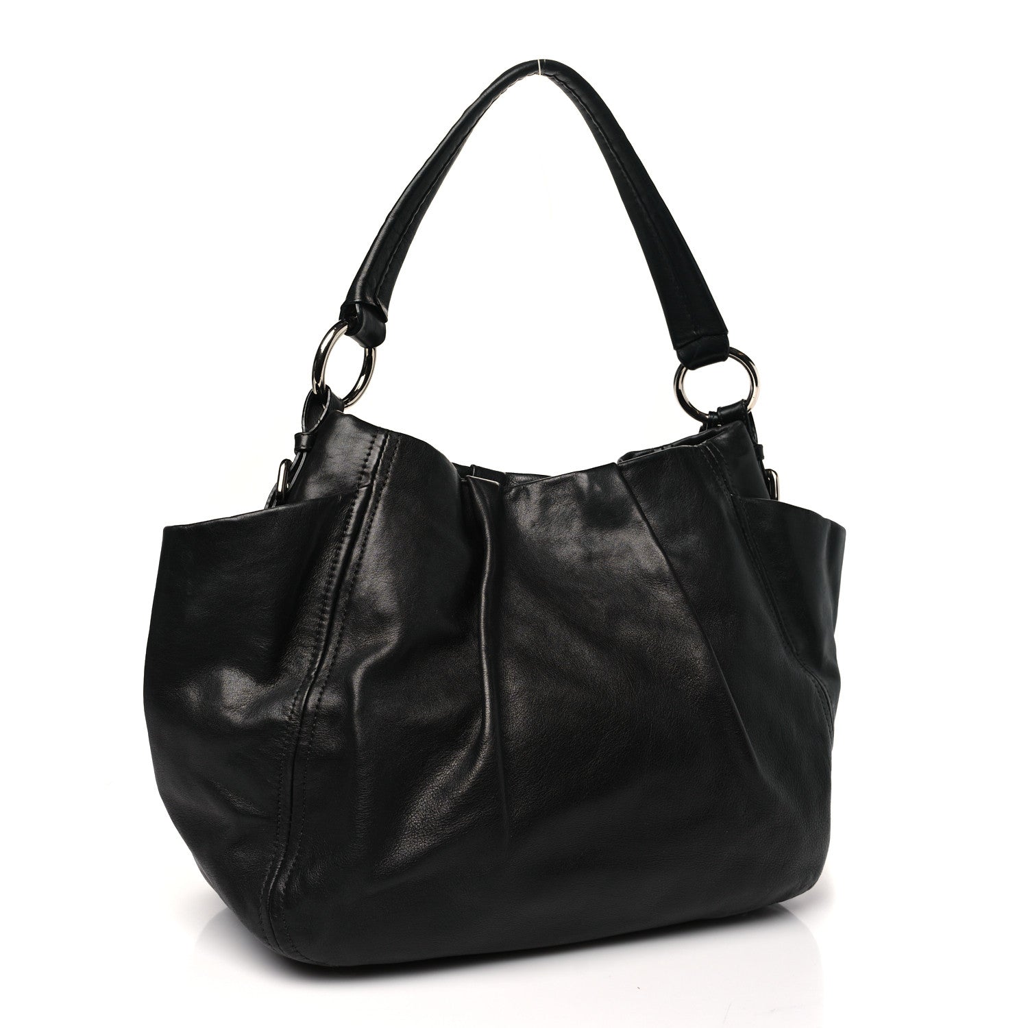 Prada Soft Calf Pleated Hobo Black 3 of 12