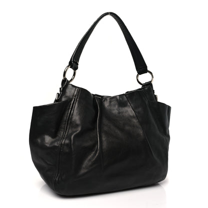 Prada Soft Calf Pleated Hobo Black 3 of 12