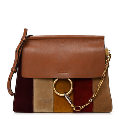Chloe Suede Calfskin Striped Patchwork Medium Faye Shoulder Caramel Multicolor 1 of 13