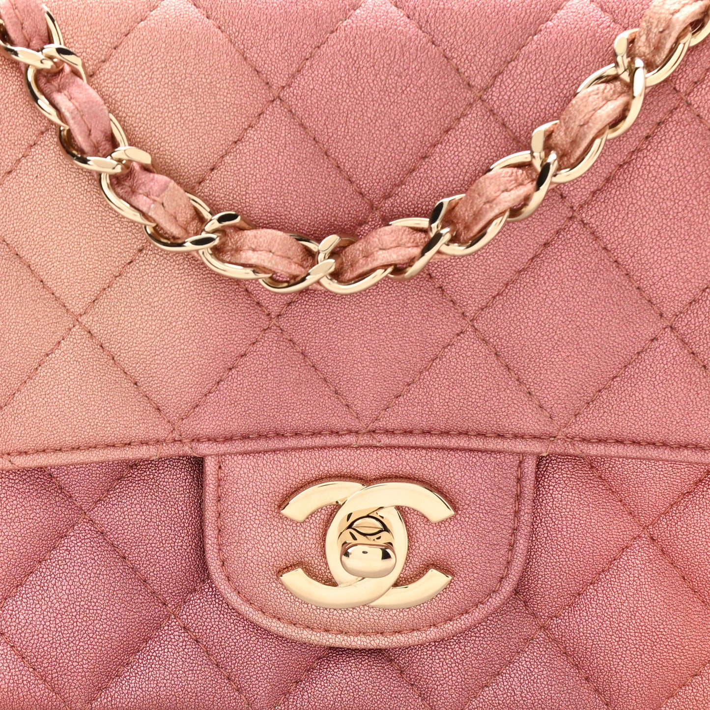 Metallic Lambskin Quilted Ombre Mini Rectangular Flap Pink