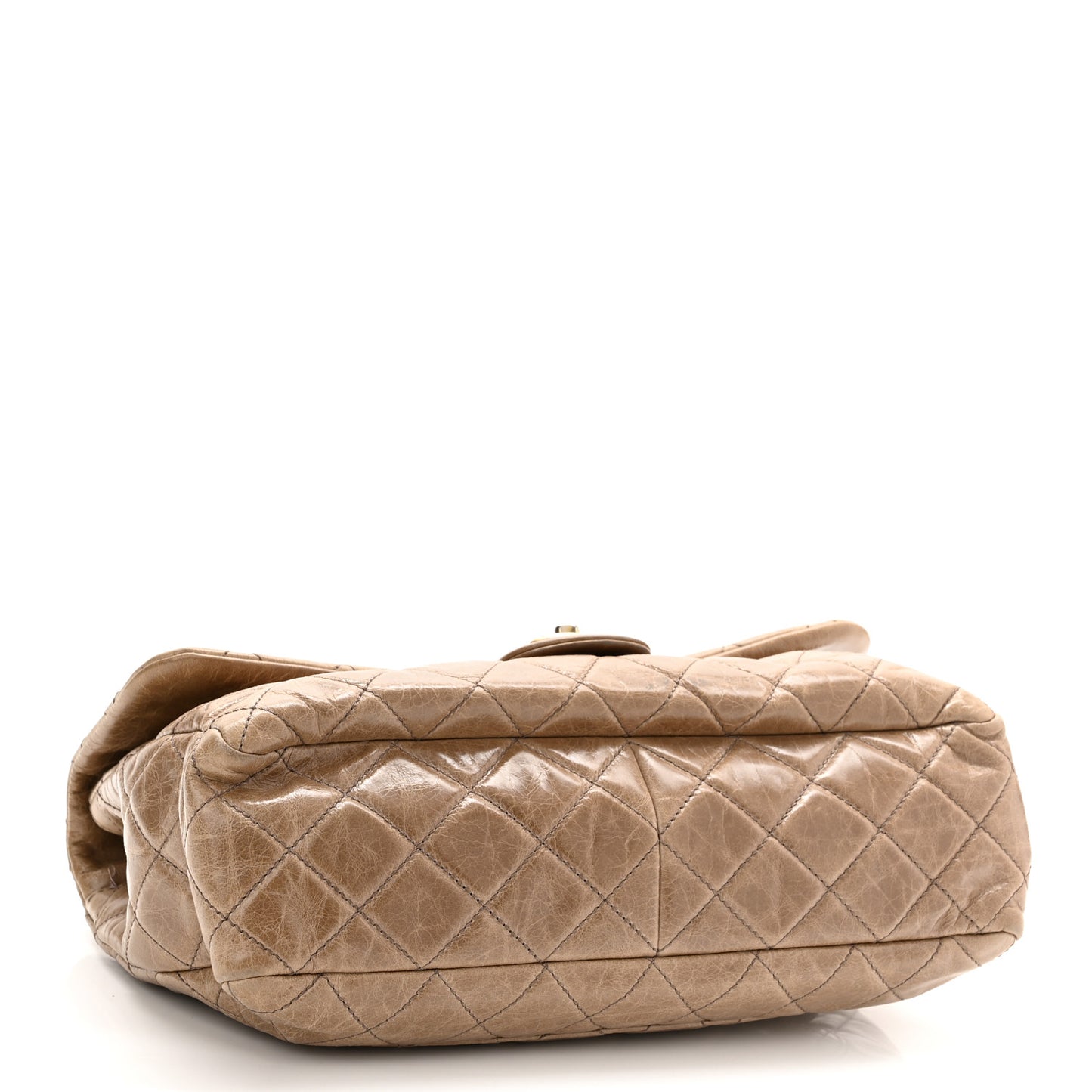 Glazed Calfskin Castle Rock Medium Flap Dark Beige