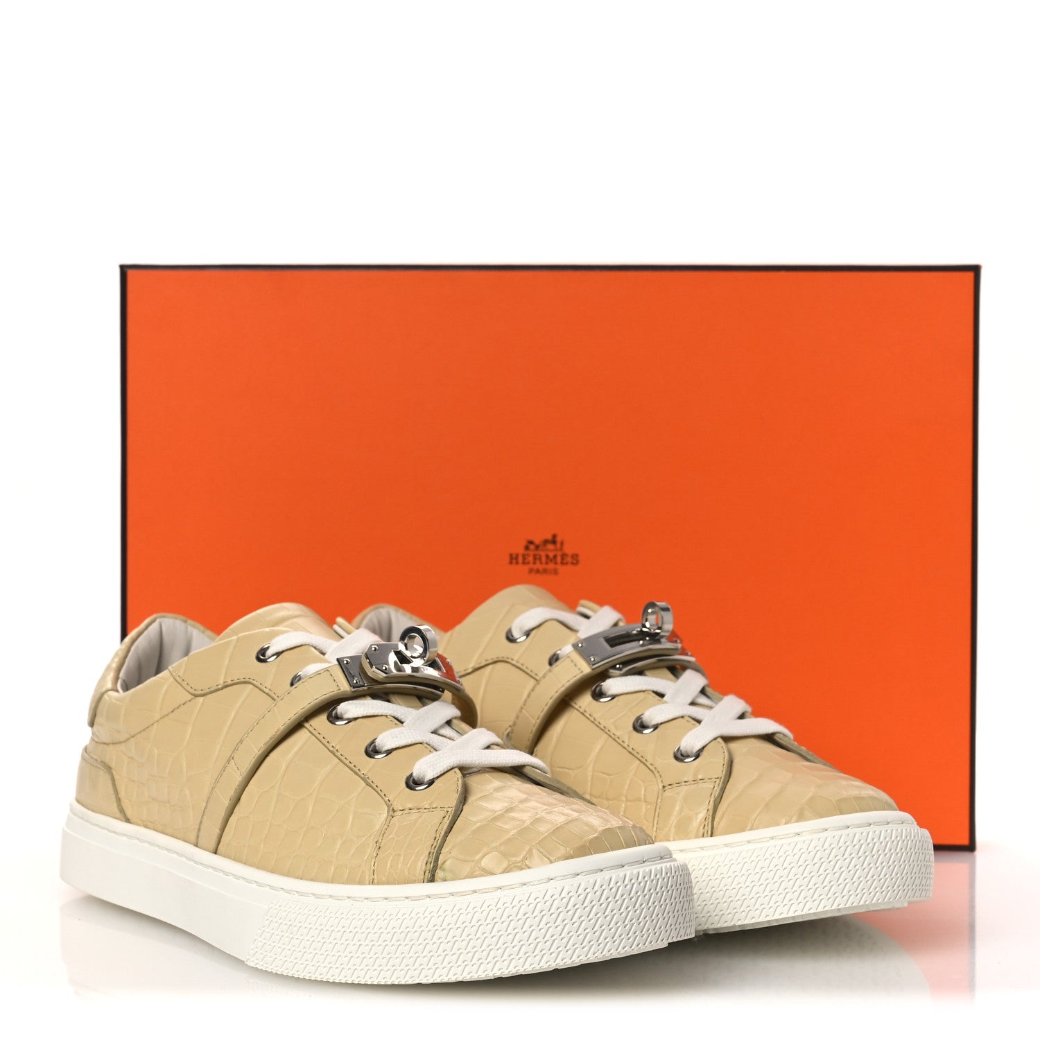 Hermes Matte Niloticus Crocodile Day Sneakers 38 Beige 12 of 12