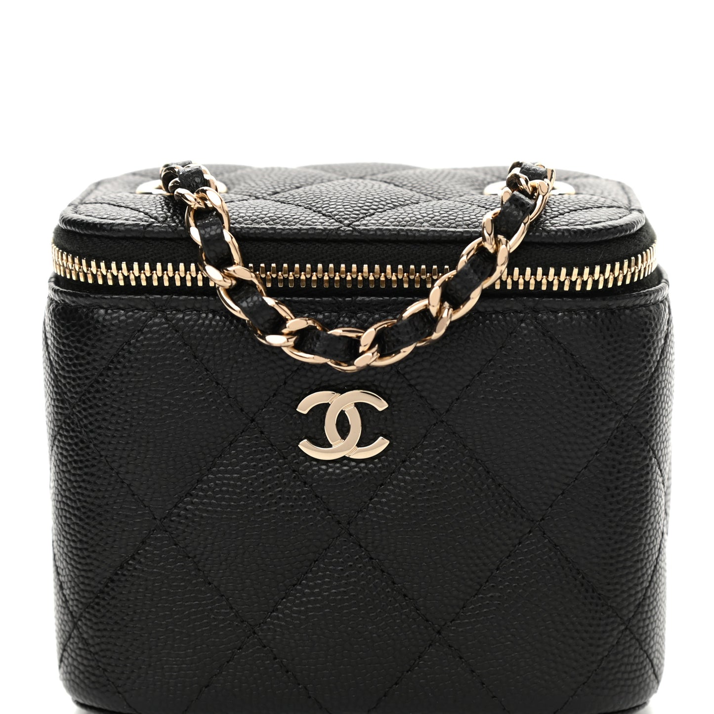 Caviar Quilted Mini Vanity Case With Chain Black