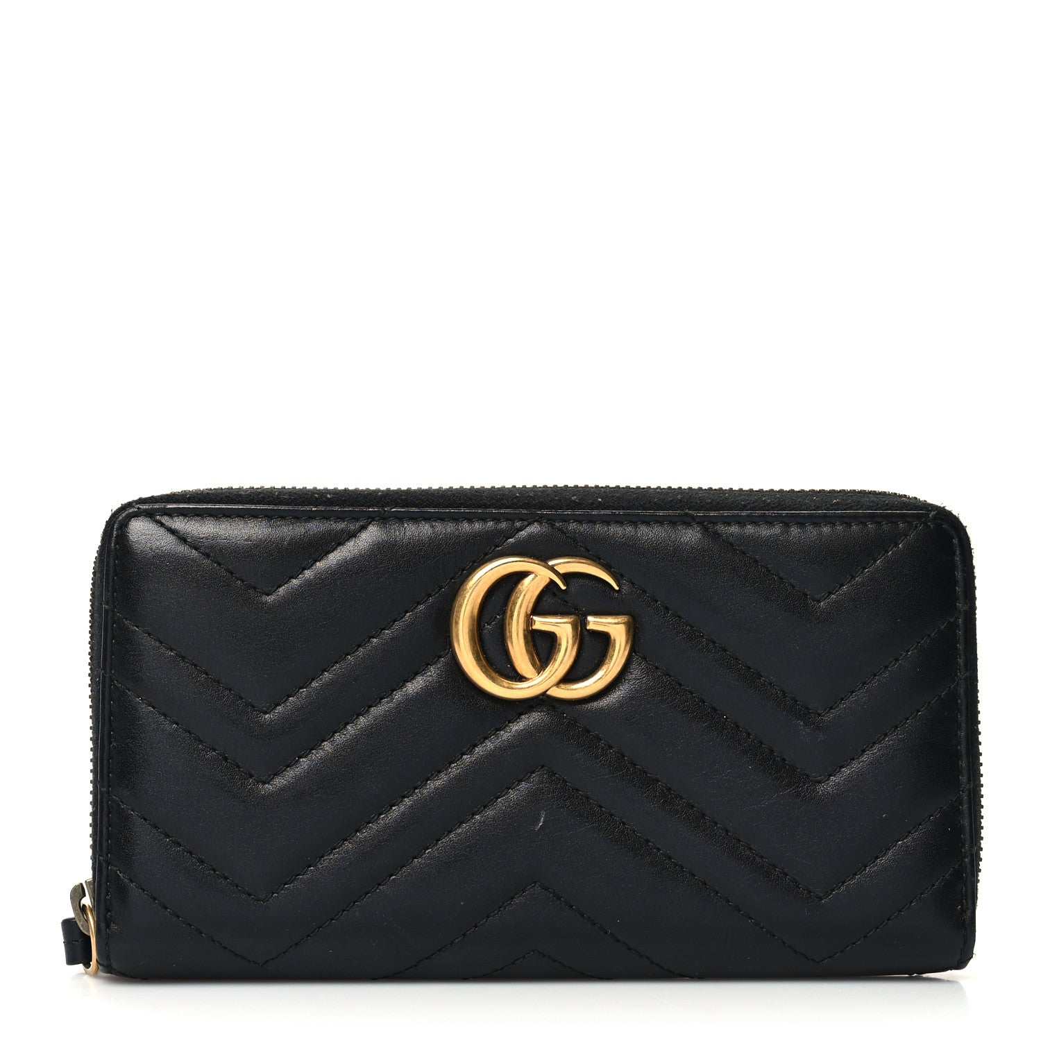 Gucci Calfskin Matelasse GG Marmont Zip Around Wallet Black 1 of 11