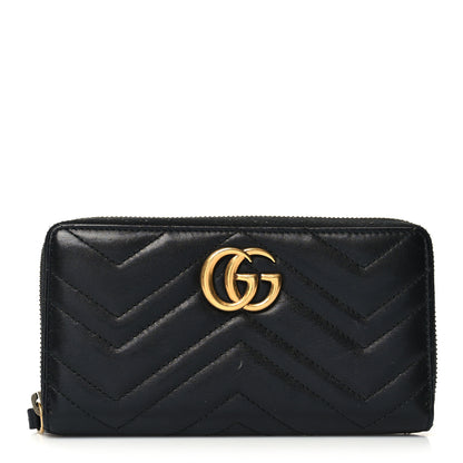 Gucci Calfskin Matelasse GG Marmont Zip Around Wallet Black 1 of 11