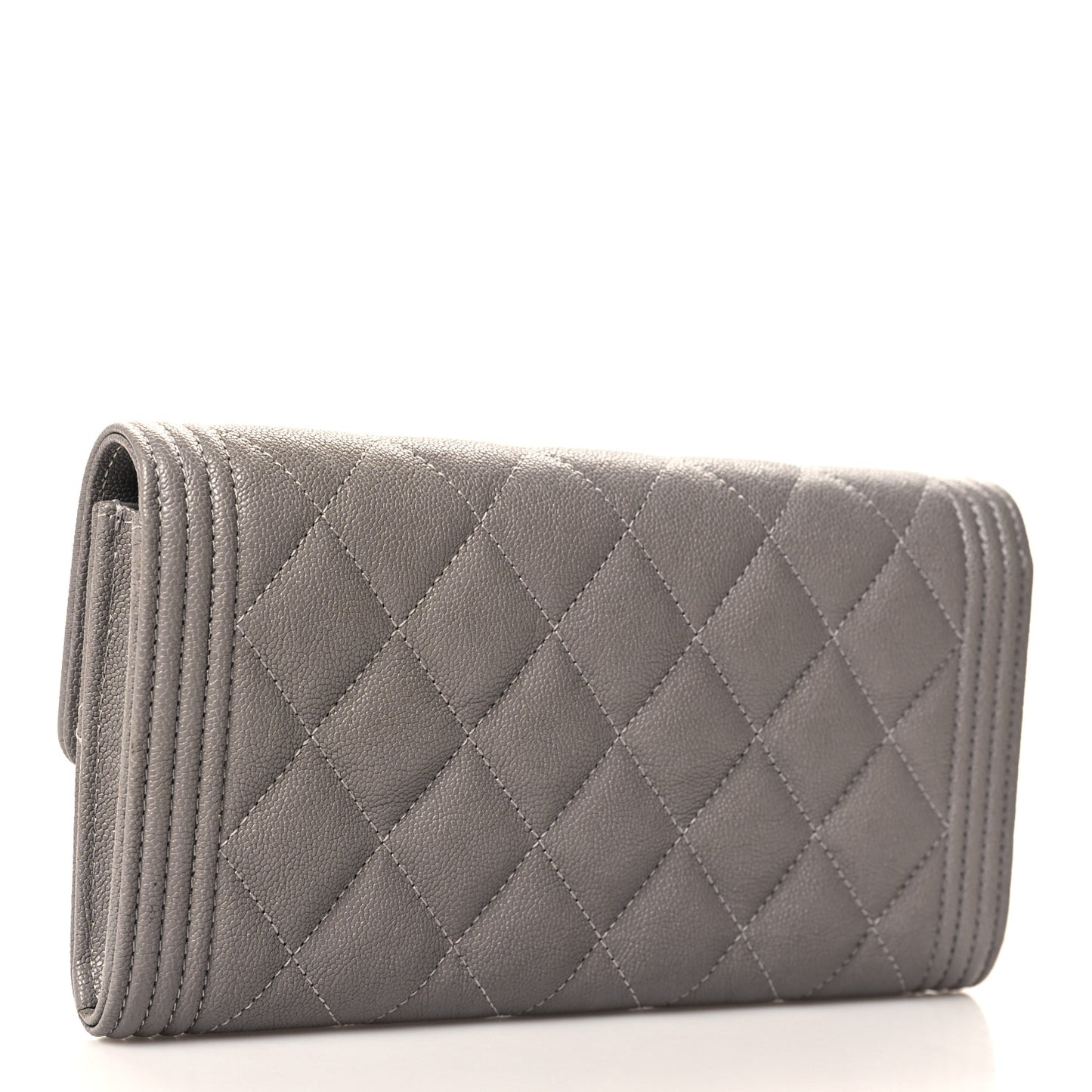 Caviar Quilted Large Boy Gusset Flap Wallet Grey