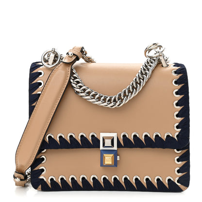 Fendi Vitello Liberty Lucido Ribbon Lace Up Studded Small Kan I Shoulder Bag Cuoio Navy 1 of 12