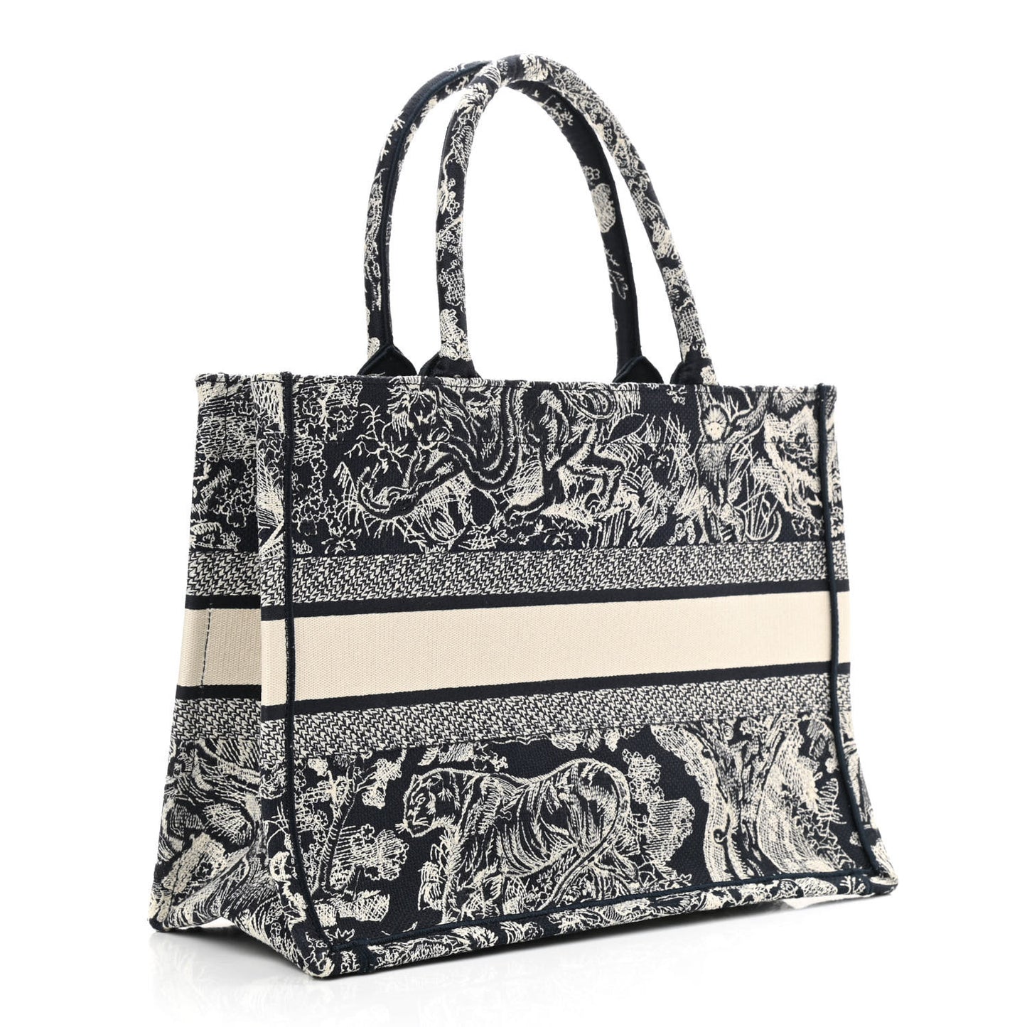 Canvas Embroidered Medium Toile De Jouy Reverse Book Tote Blue