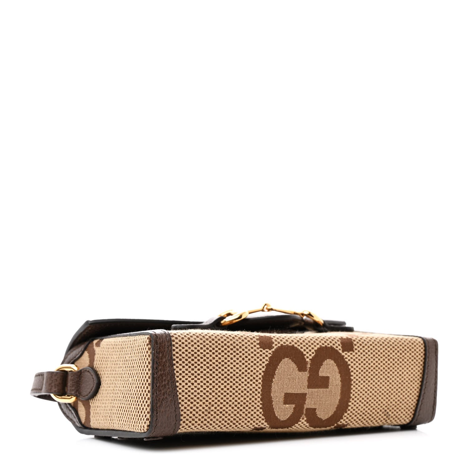 Gucci Monogram Jumbo GG Textured Dollar Calfskin Mini Horsebit 1955 Shoulder Bag Camel Ebony New Acero 4 of 10