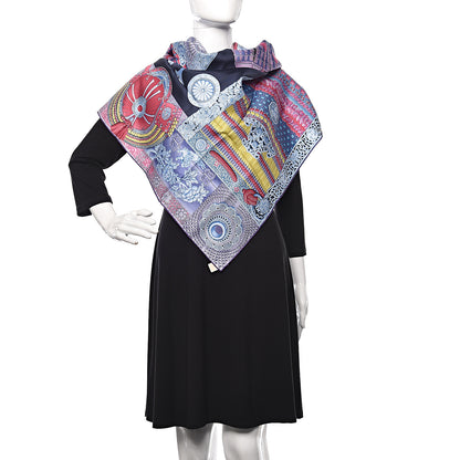 Hermes Silk Parures de Samourais Scarf 90 Marine Rose Bleu Glacier 2 of 3
