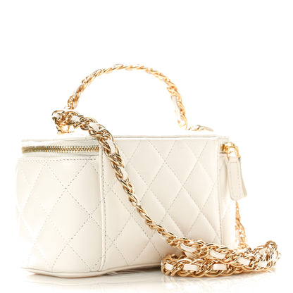 Chanel Lambskin Quilted Golden Links Top Handle Vanity Case With Chain White 2 of 12