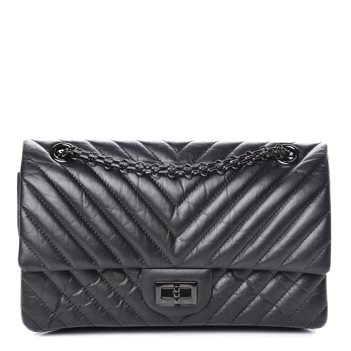 Aged Calfskin Chevron Quilted 2.55 Reissue 225 Flap So Black