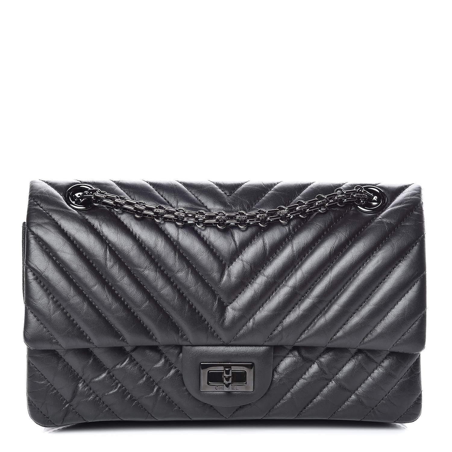 Chanel Aged Calfskin Chevron Quilted 2.55 Reissue 225 Flap So Black 1 of 11